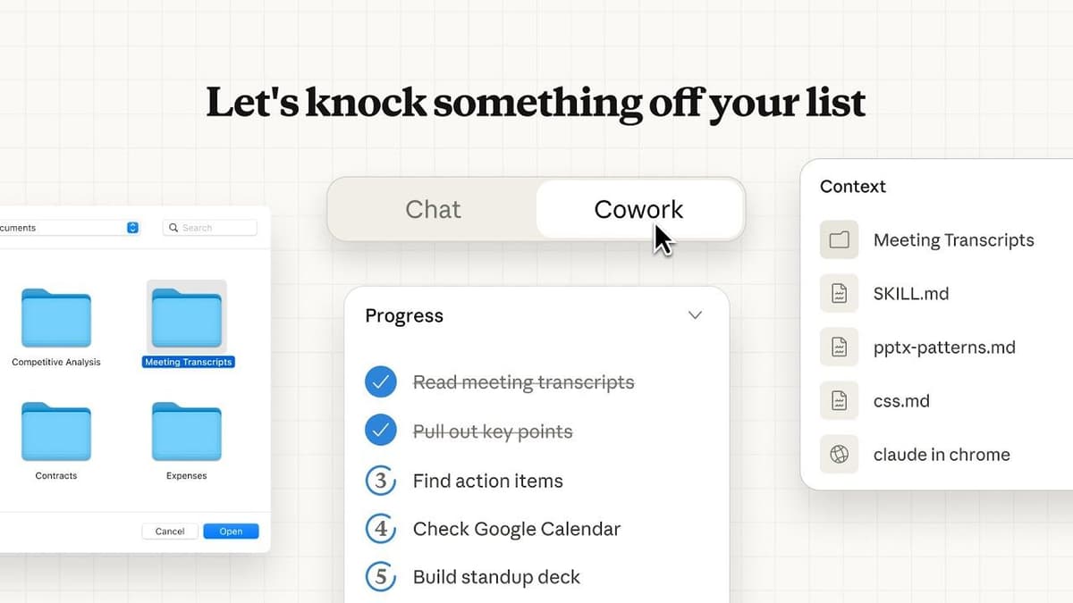 Claude Cowork showing a folder-based workflow and file context