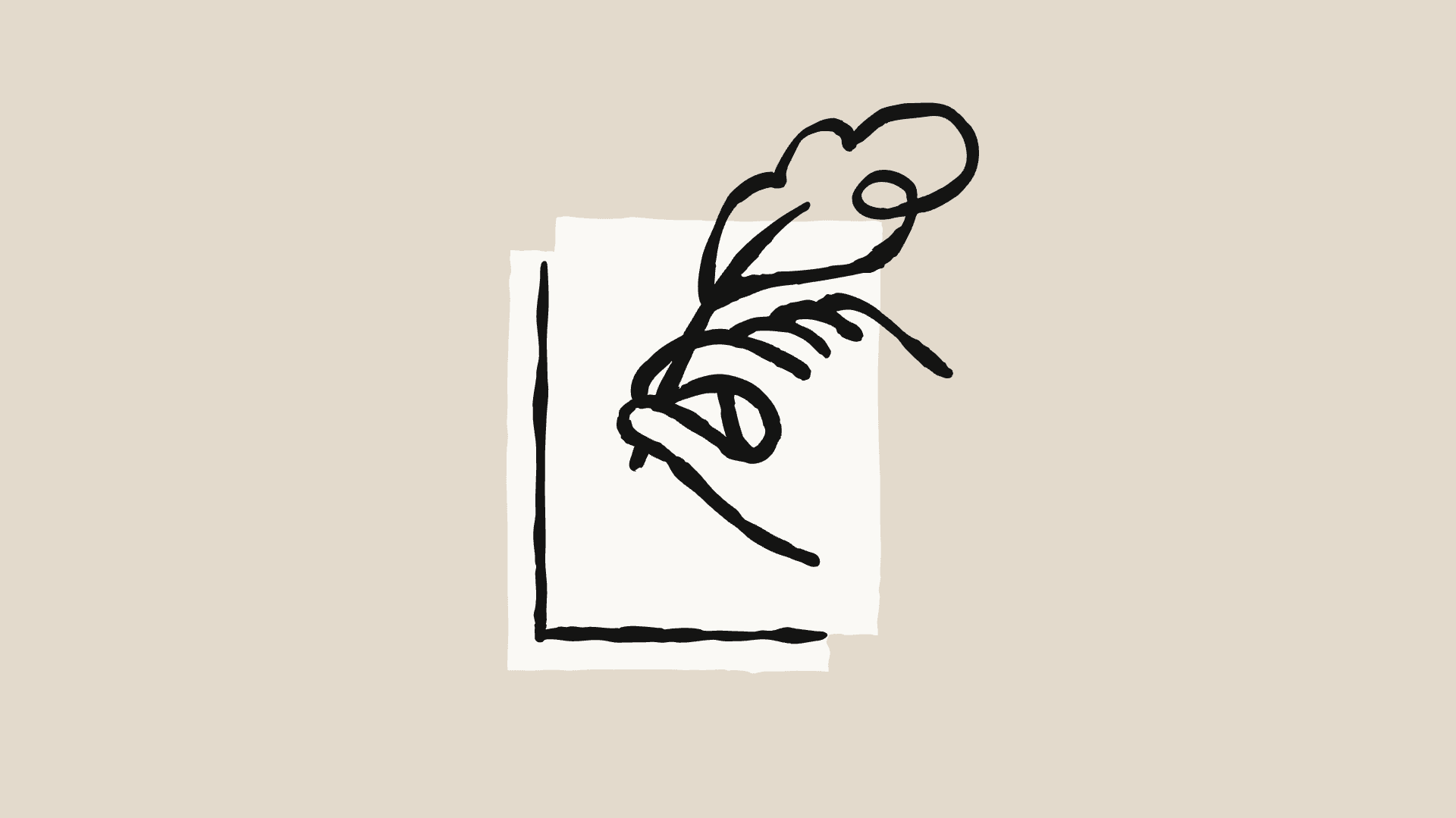 A hand-drawn image of a hand signing a piece of paper with a quill pen