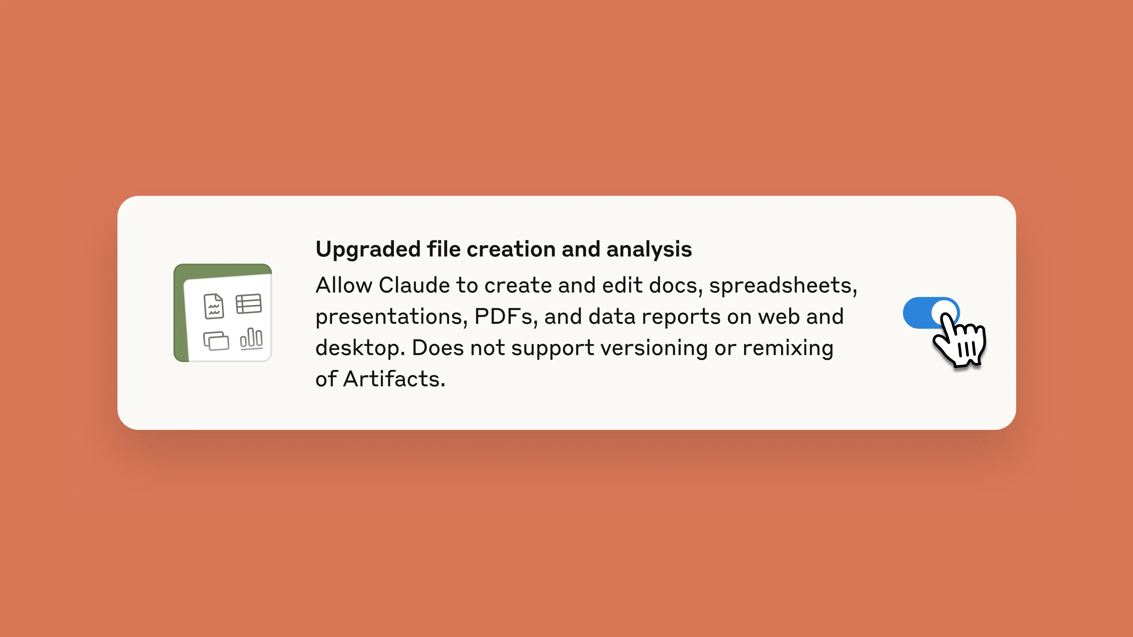 Image of toggle to turn on "upgraded file creation and analysis" feature.
