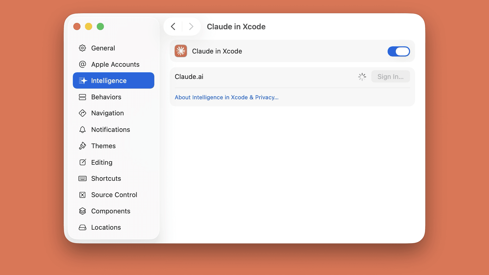 View of the Claude in Xcode login