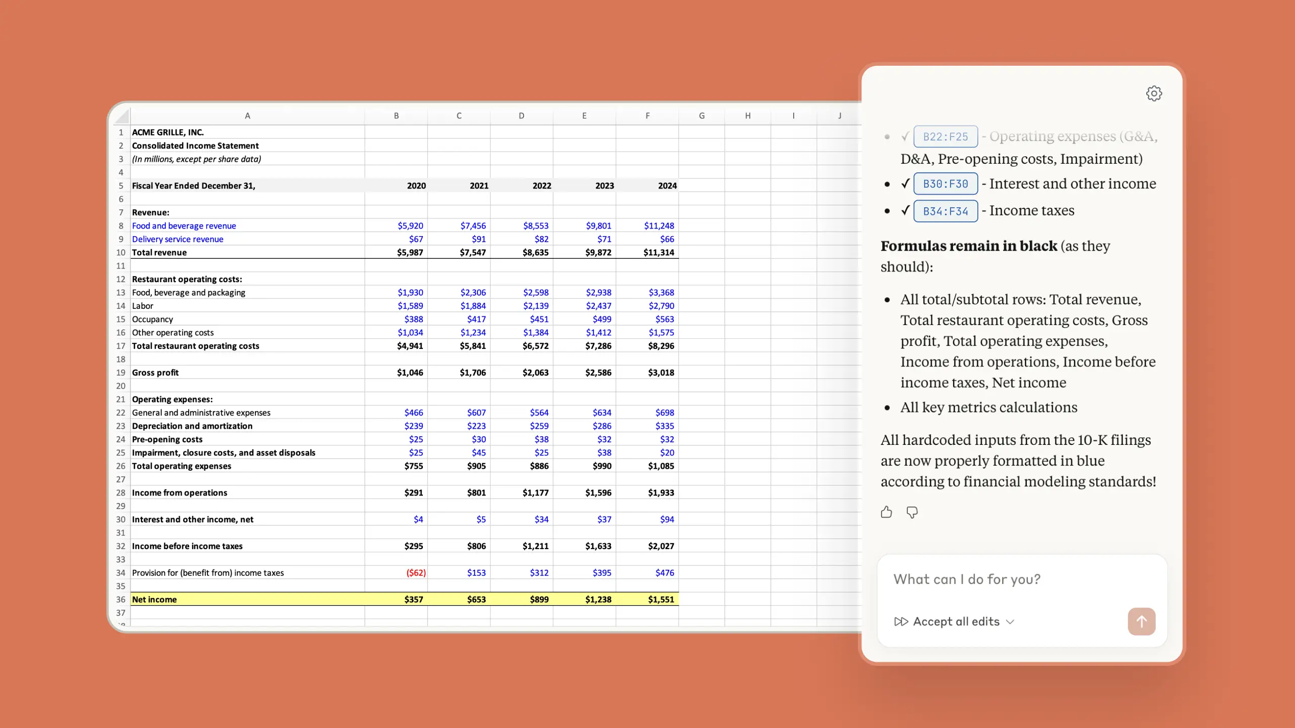 This picture depicts Claude for Excel.