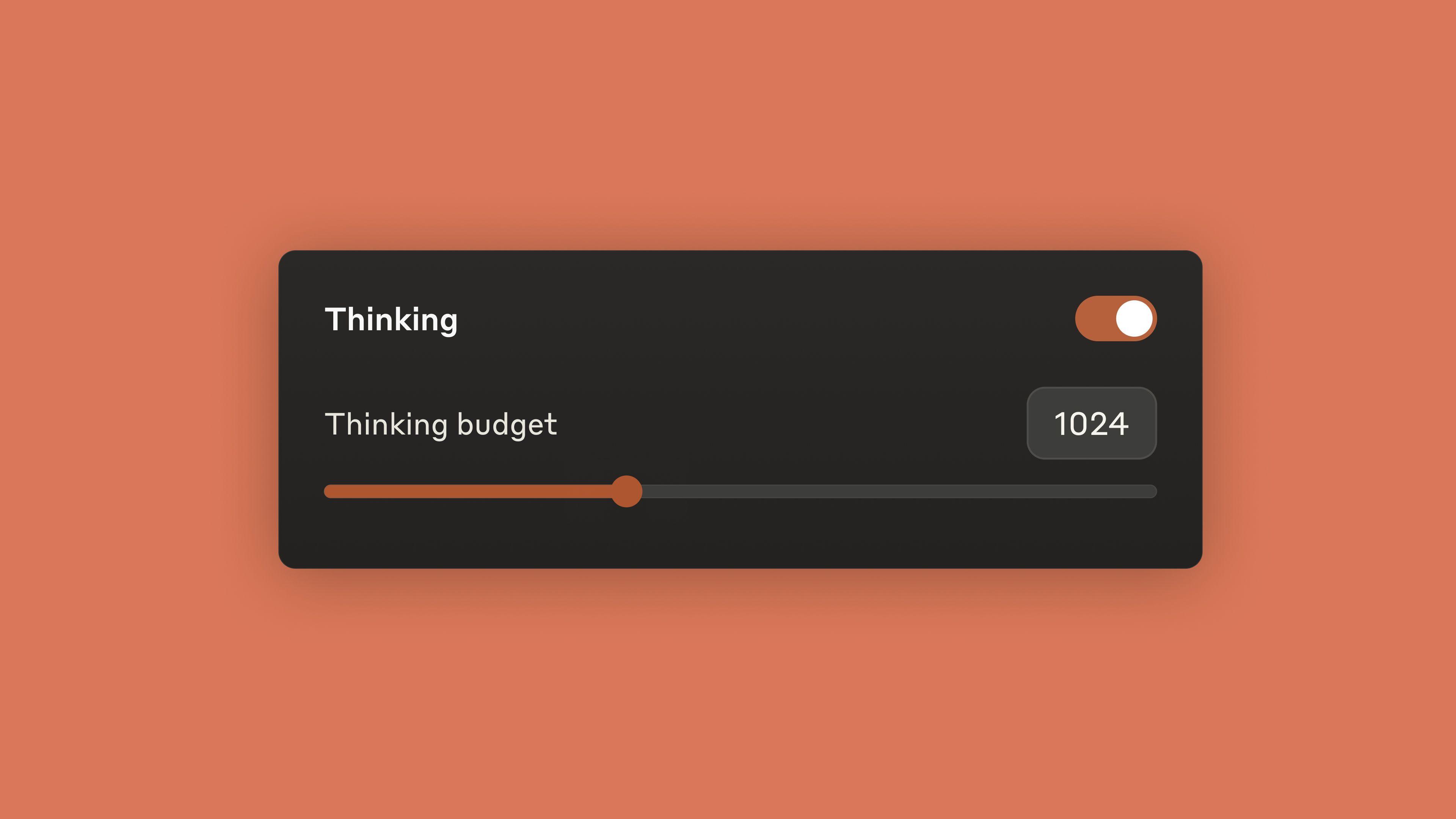 A screenshot with "Thinking" toggled to "On" and the "Thinking budget" set to 1024.