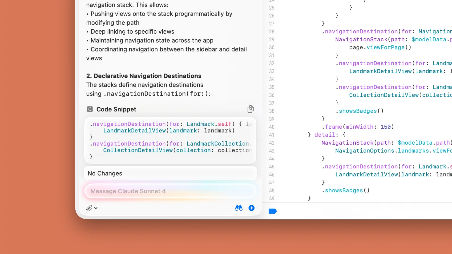 Zoomed in view of Claude Sonnet 4 in Xcode