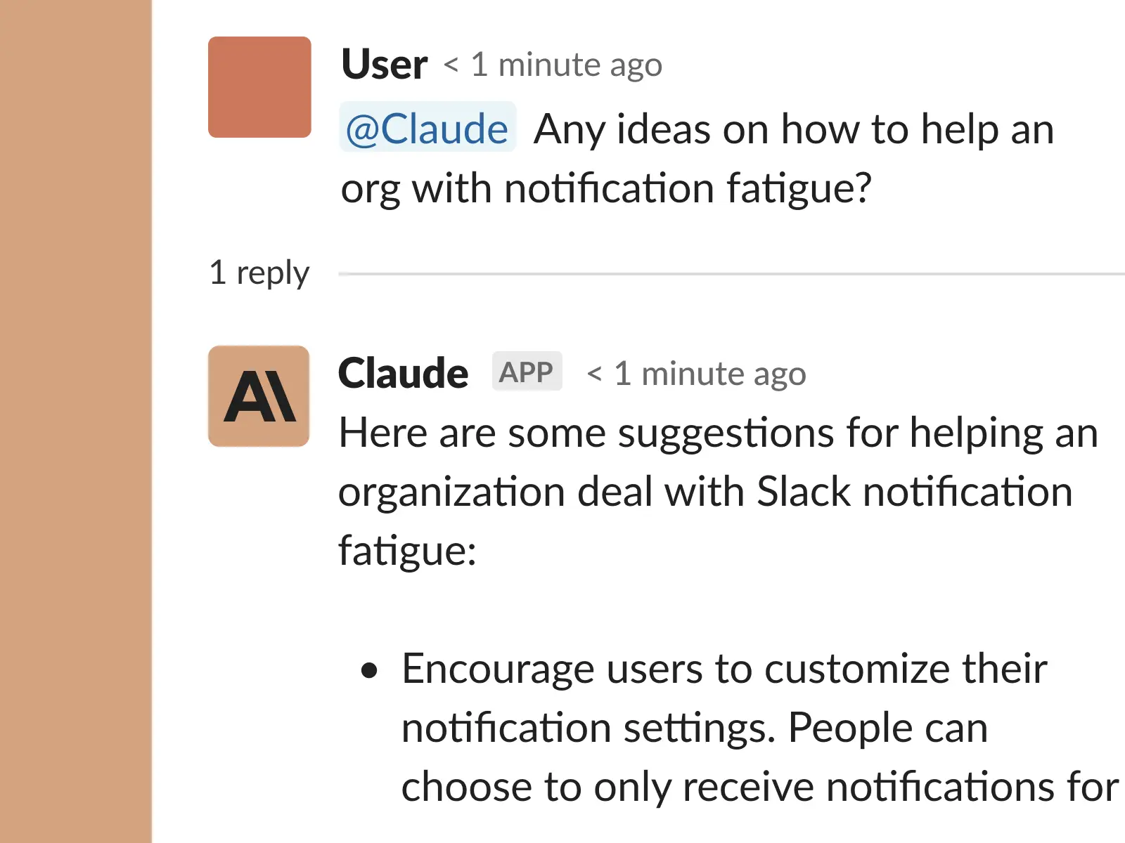 Claude in Slack reply