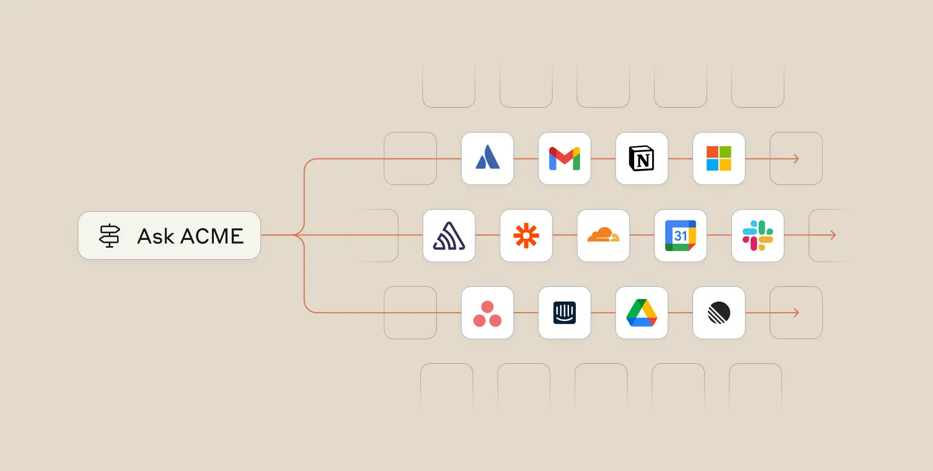 Workflow diagram showing a variety of connected app icons